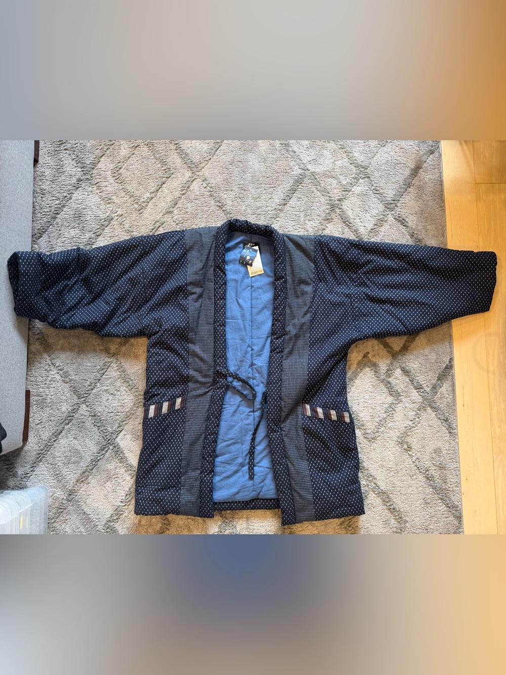 Men's Navy Patterned Hanten